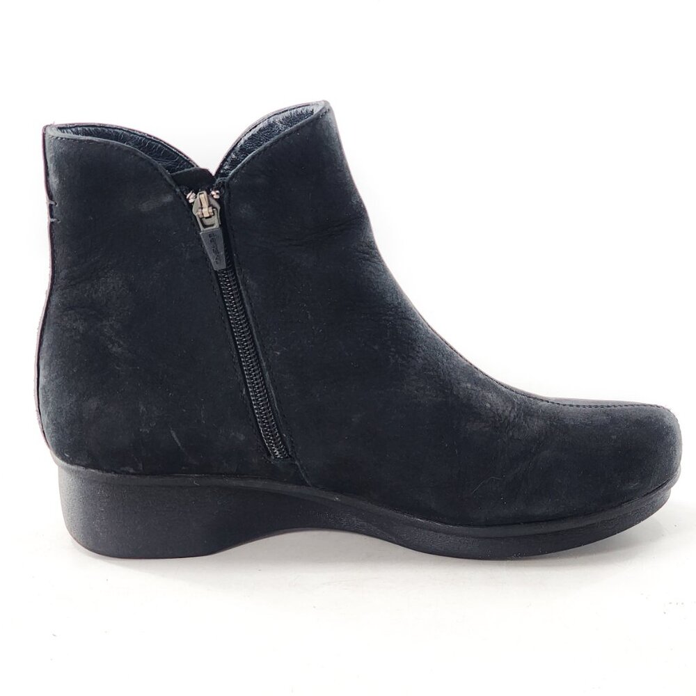 DANSKO Liza Black Nubuck Leather Low Wedge Ankle Boots Zip - Picture 6 of 10